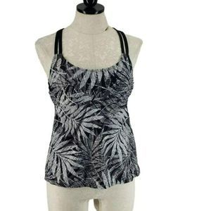 Merona Black Leaf Print Criss‎ Cross Back Tankini